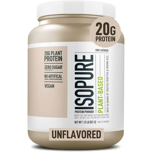 Isopure, Plant-Based Protein, 20 g Pea & Brown Rice Protein Powder, Unflavored